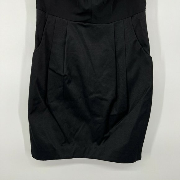 H&M Dress Black Sleeveless V Neck Bow Mini Sheath Pleated NWT - Picture 4 of 9